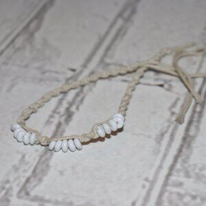 Beachy Hemp cord and white beaded bracelet or ankle bracelet 9-14"